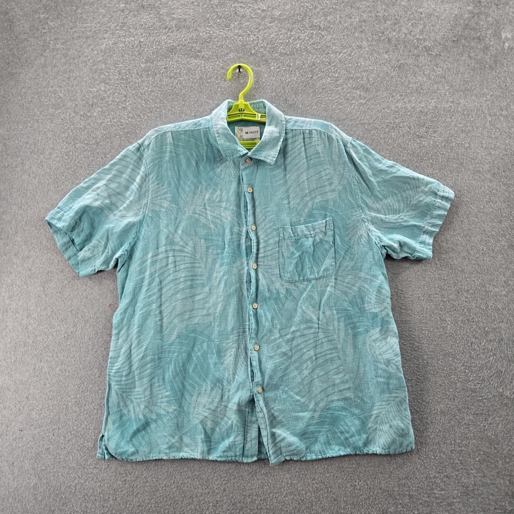 Tasso Elba Island Men Button Up Shirt XL Teal Silk Floral Hawaiian Shirt